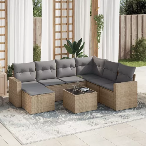  8 részes bézs polyrattan kerti ülőgarnitúra párnával