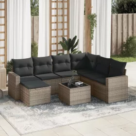    8 részes szürke polyrattan kerti ülőgarnitúra párnákkal