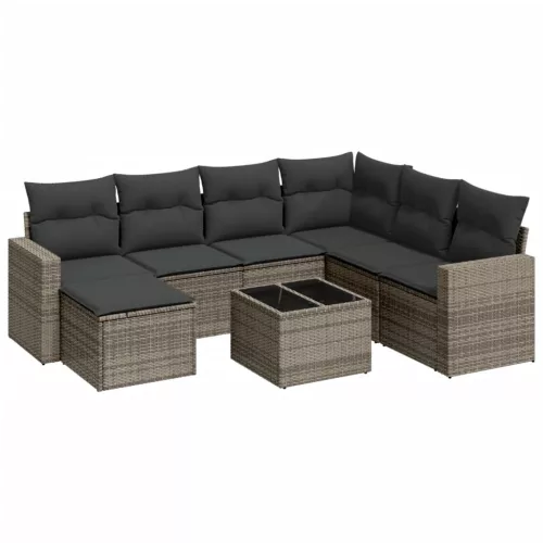  8 részes szürke polyrattan kerti ülőgarnitúra párnákkal