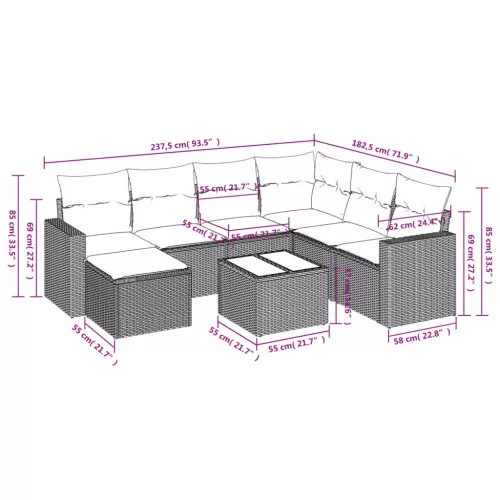  8 részes szürke polyrattan kerti ülőgarnitúra párnákkal
