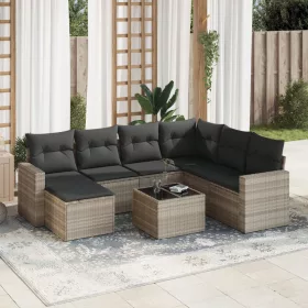    8 részes világosszürke polyrattan kerti ülőgarnitúra párnával