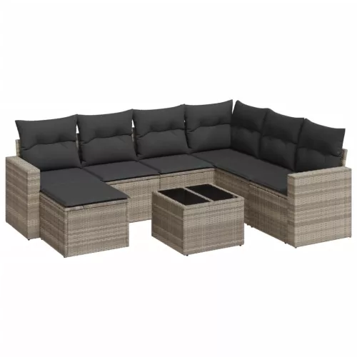  8 részes világosszürke polyrattan kerti ülőgarnitúra párnával