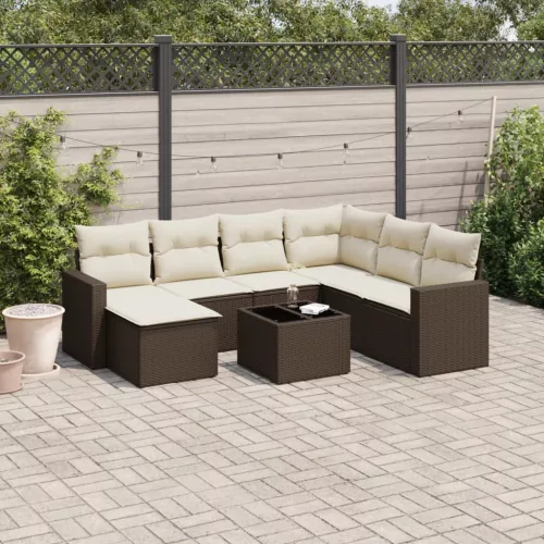  8 részes barna polyrattan kerti ülőgarnitúra párnákkal