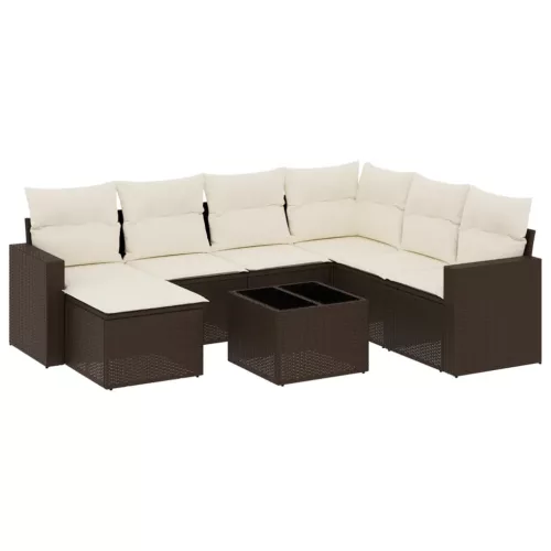  8 részes barna polyrattan kerti ülőgarnitúra párnákkal