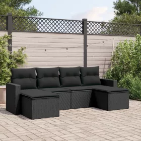    6 részes fekete polyrattan kerti ülőgarnitúra párnákkal