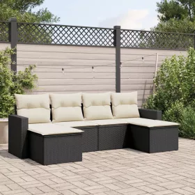    6 részes fekete polyrattan kerti ülőgarnitúra párnákkal