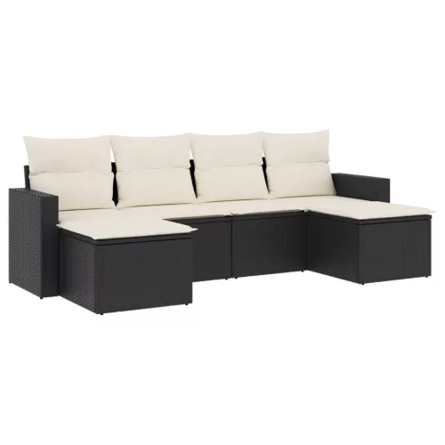  6 részes fekete polyrattan kerti ülőgarnitúra párnákkal