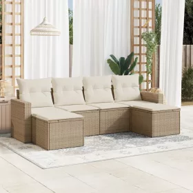  6 részes bézs polyrattan kerti ülőgarnitúra párnával