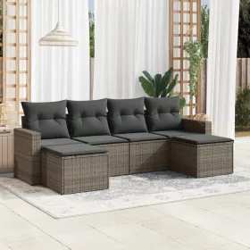    6 részes szürke polyrattan kerti ülőgarnitúra párnákkal