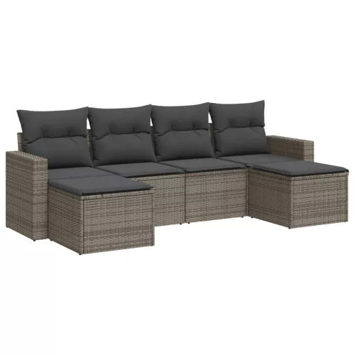  6 részes szürke polyrattan kerti ülőgarnitúra párnákkal
