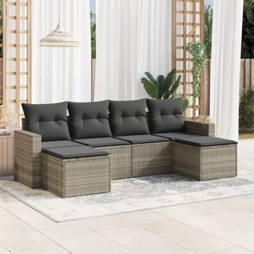  6 részes világosszürke polyrattan kerti ülőgarnitúra párnákkal