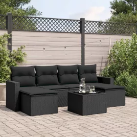    7 részes fekete polyrattan kerti ülőgarnitúra párnával