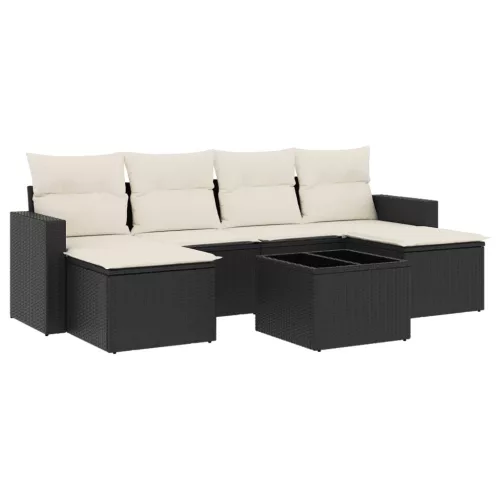  7 részes fekete polyrattan kerti ülőgarnitúra párnával