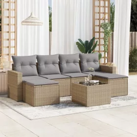    7 részes bézs polyrattan kerti ülőgarnitúra párnákkal