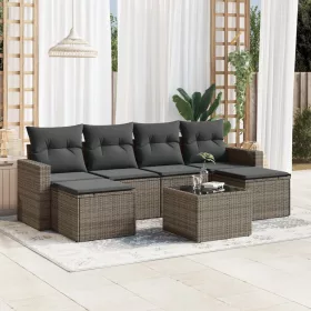    7 részes szürke polyrattan kerti ülőgarnitúra párnákkal