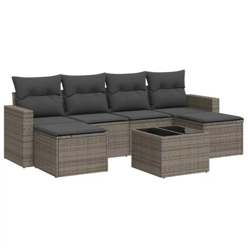  7 részes szürke polyrattan kerti ülőgarnitúra párnákkal