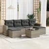  7 részes világosszürke polyrattan kerti ülőgarnitúra párnákkal