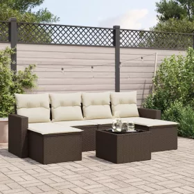    7 részes barna polyrattan kerti ülőgarnitúra párnákkal