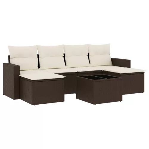  7 részes barna polyrattan kerti ülőgarnitúra párnákkal