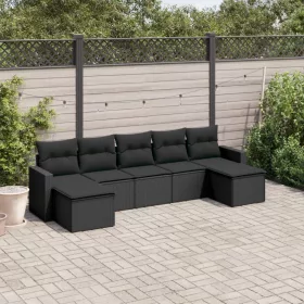    7 részes fekete polyrattan kerti ülőgarnitúra párnával