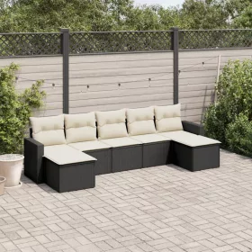    7 részes fekete polyrattan kerti ülőgarnitúra párnával