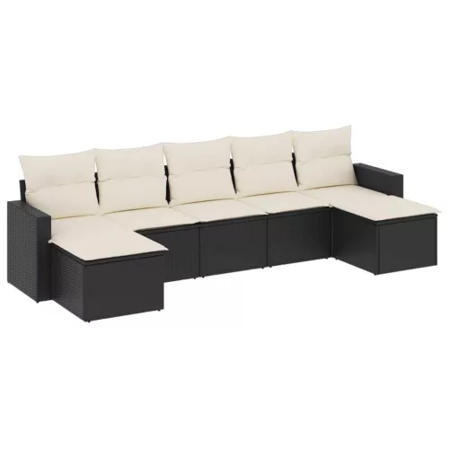  7 részes fekete polyrattan kerti ülőgarnitúra párnával
