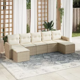    7 részes bézs polyrattan kerti ülőgarnitúra párnákkal