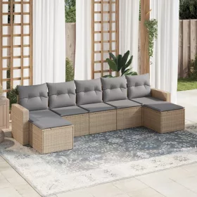   7 részes bézs polyrattan kerti ülőgarnitúra párnákkal