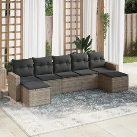    7 részes szürke polyrattan kerti ülőgarnitúra párnákkal