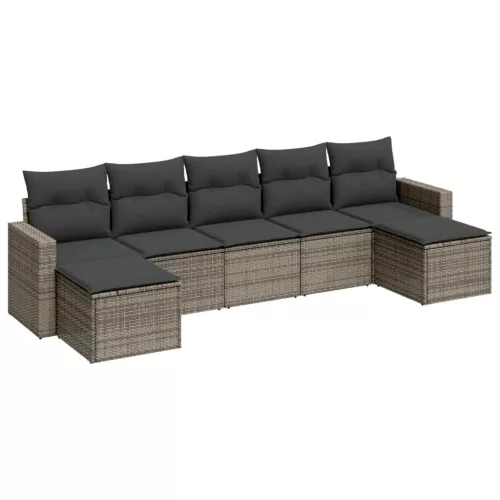  7 részes szürke polyrattan kerti ülőgarnitúra párnákkal