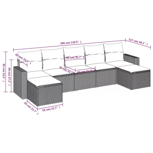  7 részes szürke polyrattan kerti ülőgarnitúra párnákkal