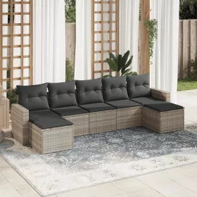    7 részes világosszürke polyrattan kerti ülőgarnitúra párnákkal