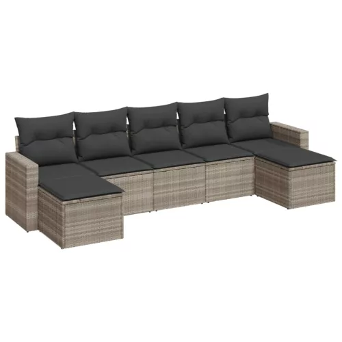  7 részes világosszürke polyrattan kerti ülőgarnitúra párnákkal