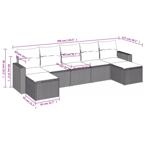  7 részes világosszürke polyrattan kerti ülőgarnitúra párnákkal