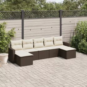    7 részes barna polyrattan kerti ülőgarnitúra párnákkal