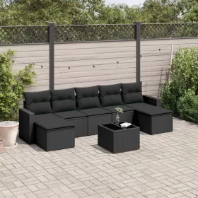    8 részes fekete polyrattan kerti ülőgarnitúra párnákkal