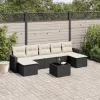  8 részes fekete polyrattan kerti ülőgarnitúra párnákkal