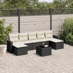    8 részes fekete polyrattan kerti ülőgarnitúra párnákkal