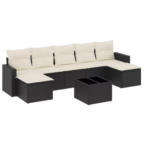  8 részes fekete polyrattan kerti ülőgarnitúra párnákkal