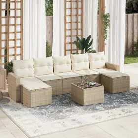  8 részes bézs polyrattan kerti ülőgarnitúra párnával