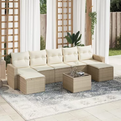  8 részes bézs polyrattan kerti ülőgarnitúra párnával