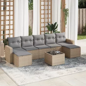  8 részes bézs polyrattan kerti ülőgarnitúra párnával