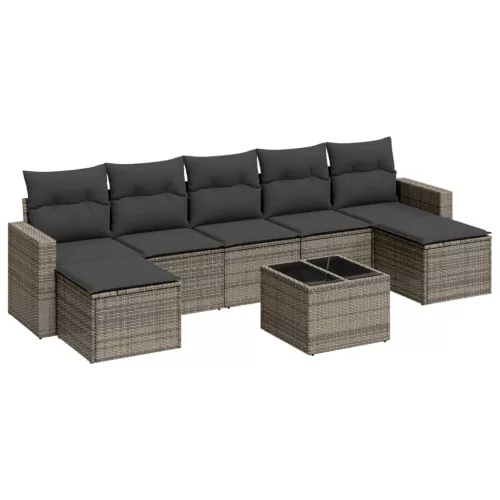  8 részes szürke polyrattan kerti ülőgarnitúra párnákkal
