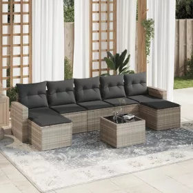    8 részes világosszürke polyrattan kerti ülőgarnitúra párnával