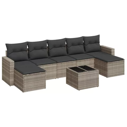  8 részes világosszürke polyrattan kerti ülőgarnitúra párnával