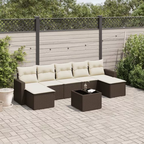  8 részes barna polyrattan kerti ülőgarnitúra párnákkal