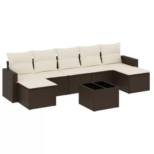  8 részes barna polyrattan kerti ülőgarnitúra párnákkal
