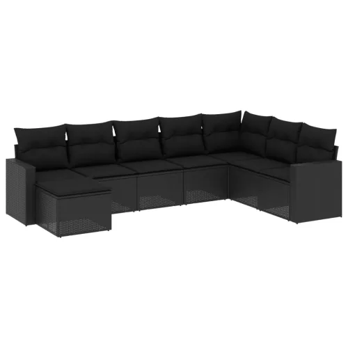  8 részes fekete polyrattan kerti ülőgarnitúra párnákkal