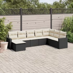    8 részes fekete polyrattan kerti ülőgarnitúra párnákkal
