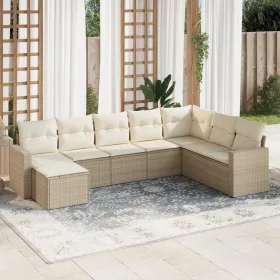  8 részes bézs polyrattan kerti ülőgarnitúra párnával